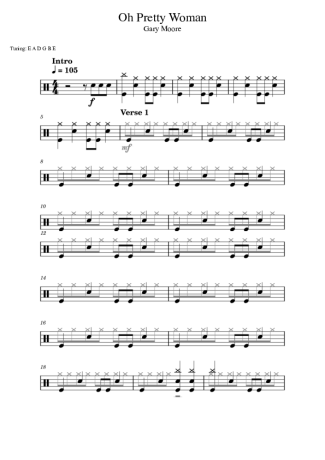 Gary Moore Oh Pretty Woman score for Drums