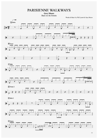 Gary Moore Parisienne Walkways score for Drums