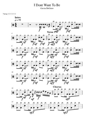Gavin DeGraw I Dont Want To Be score for Drums