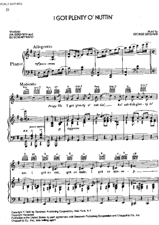 George Gershwin  I Got Plenty O´ Nuttin´ score for Piano