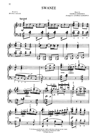 George Gershwin Swanee score for Piano
