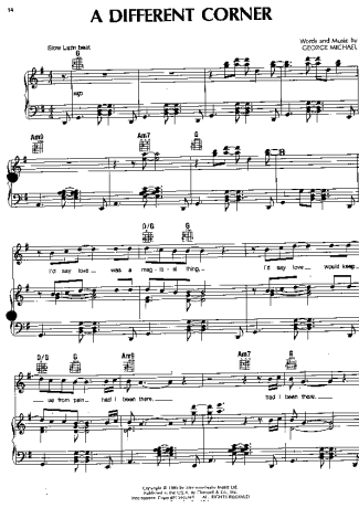 George Michael A Different Corner score for Piano