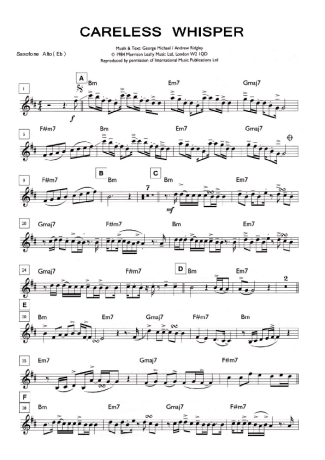 George Michael Careless Whisper score for Alto Saxophone