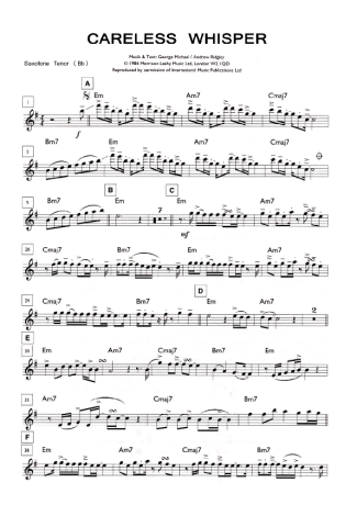 George Michael Careless Whisper score for Saxofone Tenor Soprano (Bb)