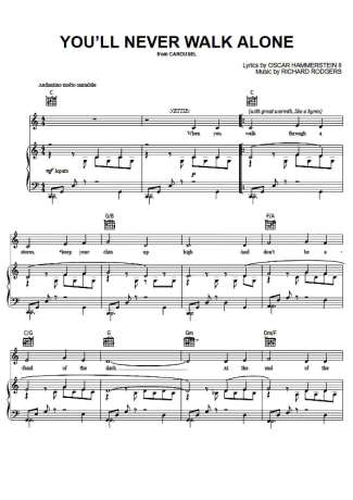 Gerry & The Pacemakers Youll Never Walk Alone score for Piano