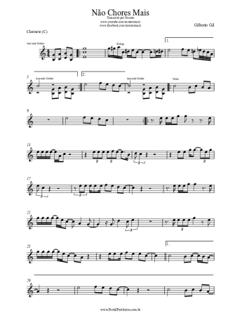 Gilberto Gil Não Chores Mais score for Clarinet (C)