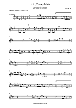 Gilberto Gil Não Chores Mais score for Tenor Saxophone Soprano (Bb)