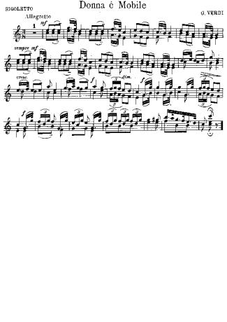 Giuseppe Verdi La Donna e Mobile score for Violin