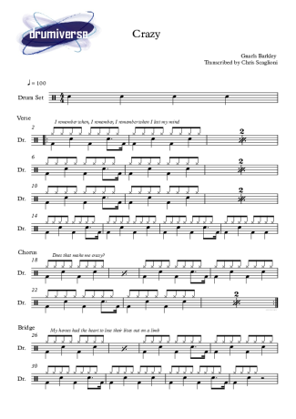 Gnarls Barkley  score for Drums