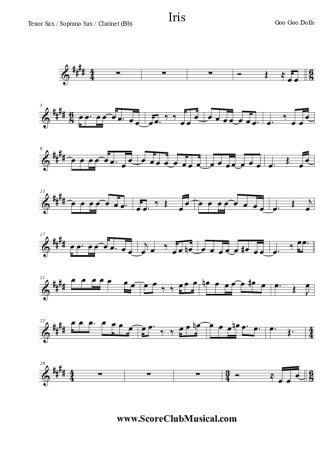 Goo Goo Dolls Iris score for Tenor Saxophone Soprano (Bb)