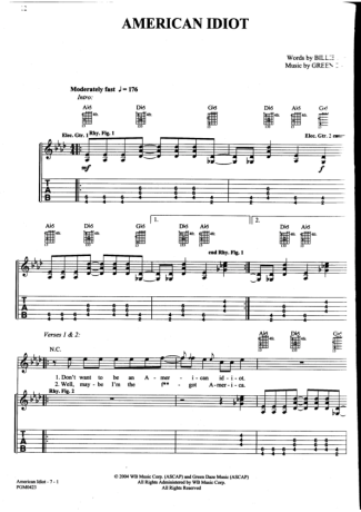Green Day American Idiot score for Guitar