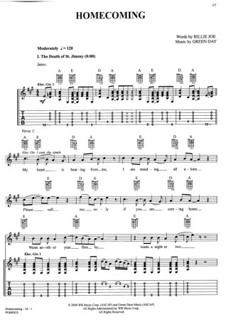 Green Day  score for Guitar