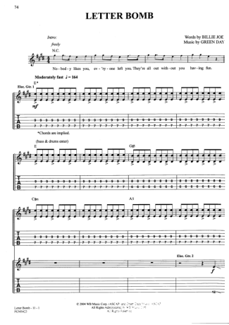 Green Day Letter Bomb score for Guitar