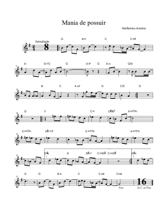 Guilherme Arantes Mania de Possuir score for Tenor Saxophone Soprano Clarinet (Bb)