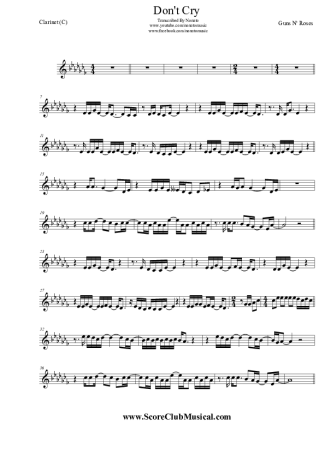 Guns N Roses Don´t Cry score for Clarinet (C)