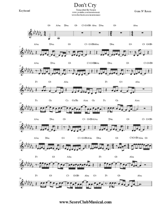 Guns N Roses Don´t Cry score for Keyboard