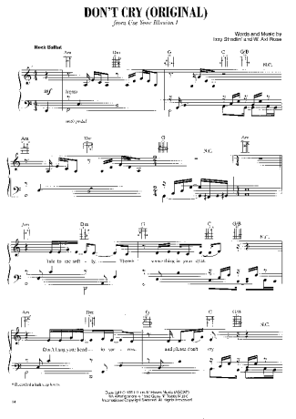 Guns N Roses Don´t Cry score for Piano