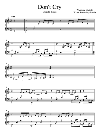 Guns N Roses Don´t Cry score for Piano