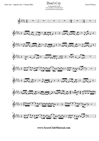 Guns N Roses Don´t Cry score for Tenor Saxophone Soprano (Bb)