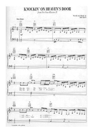 Guns N Roses Knocking On Heaven´s Door score for Piano