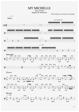 Guns N Roses My Michelle score for Drums
