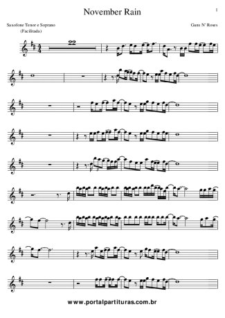 Guns N Roses November Rain score for Tenor Saxophone Soprano (Bb)