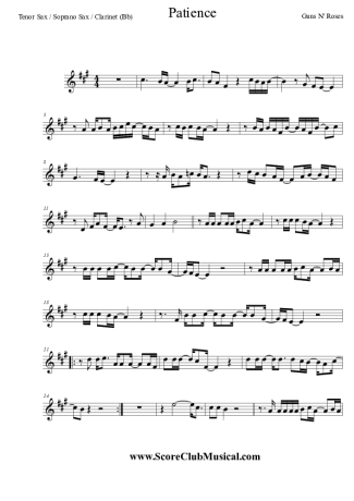Guns N Roses Patience score for Tenor Saxophone Soprano (Bb)