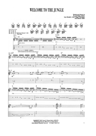 Guns N Roses Welcome To The Jungle score for Guitar