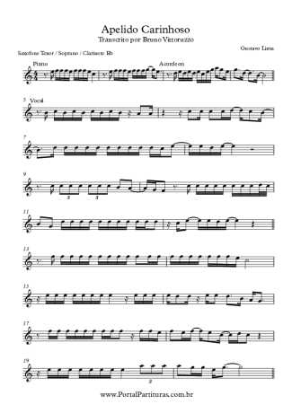 Gusttavo Lima Apelido Carinhoso score for Tenor Saxophone Soprano (Bb)