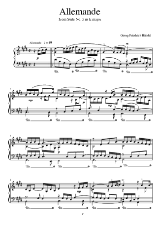 Handel Allemande No 5 score for Piano