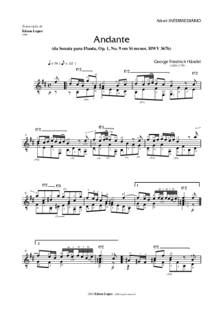 Handel Andante (Sonata para Flauta em Si Menor) score for Acoustic Guitar