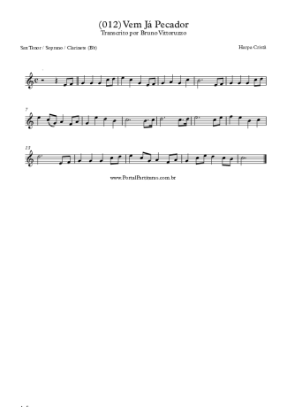 Harpa Cristã (012) Vem Já Pecador score for Clarinet (Bb)