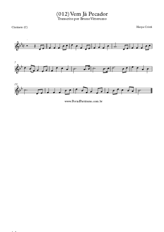 Harpa Cristã (012) Vem Já Pecador score for Clarinet (C)