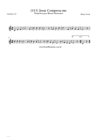 Harpa Cristã (013) Jesus Comprou-me score for Clarinet (C)