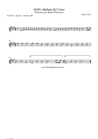 Harpa Cristã (049) Aleluia Já Creio score for Tenor Saxophone Soprano (Bb)