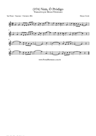 Harpa Cristã (076) Vem Ó Pródigo score for Tenor Saxophone Soprano (Bb)