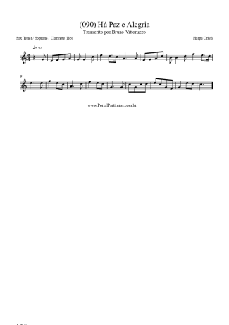 Harpa Cristã (090) Há Paz E Alegria score for Clarinet (Bb)