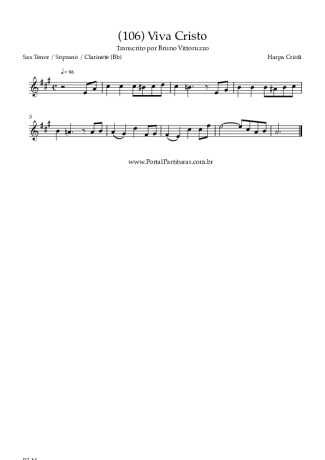 Harpa Cristã (106) Viva Cristo score for Tenor Saxophone Soprano (Bb)