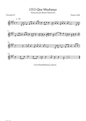 Harpa Cristã (111) Que Mudança score for Clarinet (C)