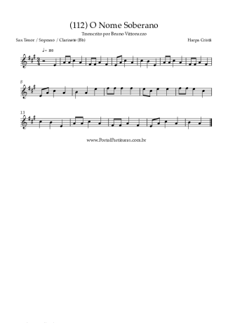 Harpa Cristã (112) O Nome Soberano score for Tenor Saxophone Soprano (Bb)
