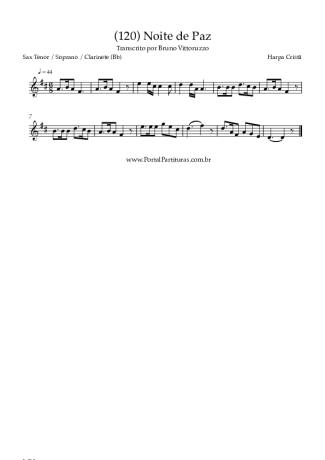 Harpa Cristã (120) Noite De Paz score for Tenor Saxophone Soprano (Bb)