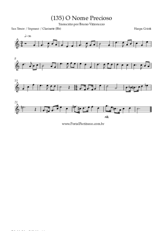Harpa Cristã (135) O Nome Precioso score for Clarinet (Bb)