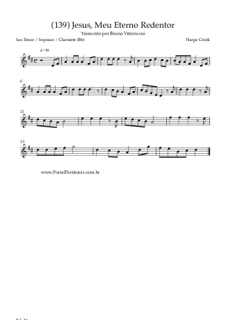 Harpa Cristã (139) Jesus Meu Eterno Redentor score for Tenor Saxophone Soprano (Bb)