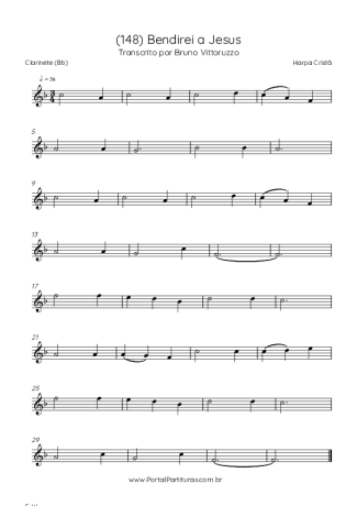 Harpa Cristã (148) Bendirei A Jesus score for Clarinet (Bb)