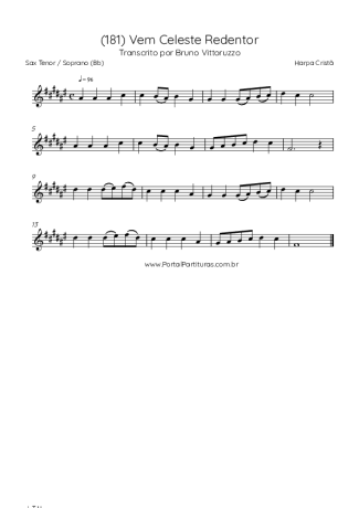 Harpa Cristã (181) Vem Celeste Redentor score for Tenor Saxophone Soprano (Bb)