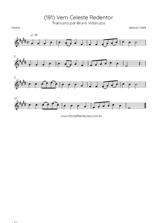 Harpa Cristã (181) Vem Celeste Redentor score for Violin
