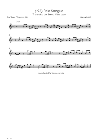 Harpa Cristã (192) Pelo Sangue score for Tenor Saxophone Soprano (Bb)
