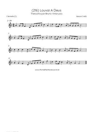 Harpa Cristã (216) Louvai A Deus score for Clarinet (C)