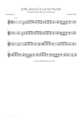 Harpa Cristã (274) Jesus É A Luz Do Mundo score for Clarinet (C)