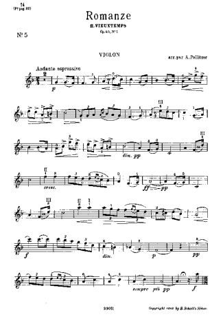 Henri Vieuxtemps Romance Op 40 No 1 score for Violin